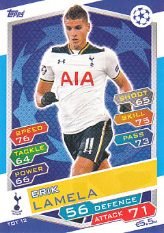 Erik Lamela Tottenham Hotspur 2016/17 Topps Match Attax CL #TOT12